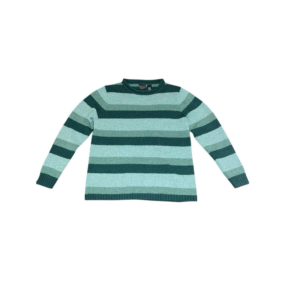 Bobbie Brooks Woman Sweater Green Striped Size XL 18W Soft Comfortable Warm Cozy
